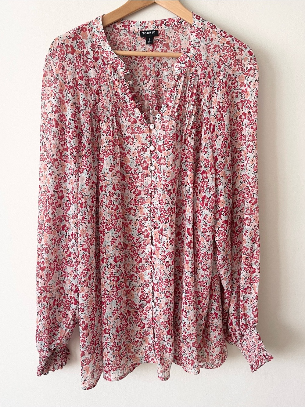 Torrid Red Brown Floral Button-Front Blouse Smocked Sleeveless size 3X